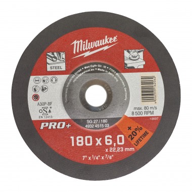Диск зачистной по металлу MILWAUKEE, SG 27/180х6 PRO+, Ø180мм