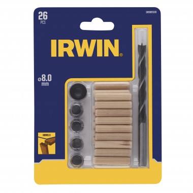 Набор дюбелей Irwin Ø8 мм, состоящий из 20 деревянных дюбелей, 1 спирального сверла по дереву