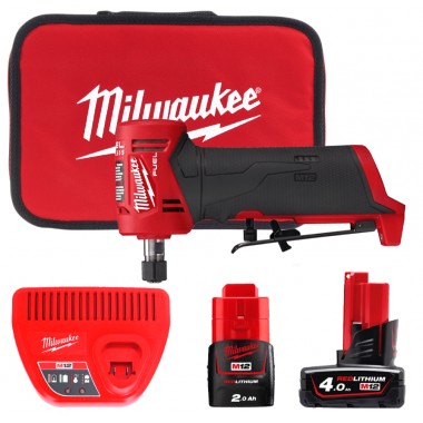 Машина шлифовальная аккумуляторная цанговая угловая бесщеточная MILWAUKEE M12 FDGA-422B (ЗУ+2ак)