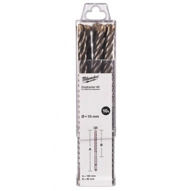 Бур SDS-PLUS 4C Contractor MILWAUKEE, Ø10х160мм, (10шт)