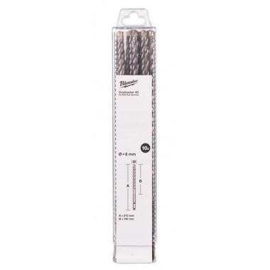 Бур SDS-PLUS 4C Contractor MILWAUKEE, Ø8х210мм, (10шт)