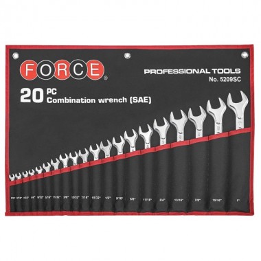 Набор ключей рожково-накидных дюймовых на полотне 20 пр. (5/32"-1") (FORCE 5209SC)