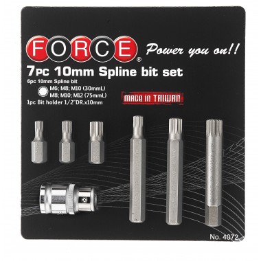 1/2 Набор бит Spline 10 мм 7 пр. на блистере (М6-М12) (FORCE 4072)
