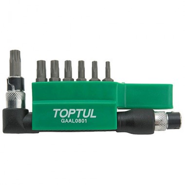 Набор бит TORX TOPTUL 1/4 T10H-T40H + Г-обр. переходник 8ед. GAAL0801