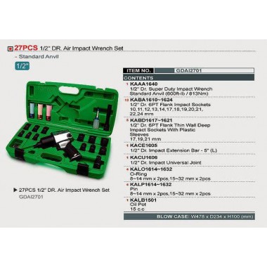 Набор пневмоинструмента TOPTUL 1/2" 27ед. GDAI2701