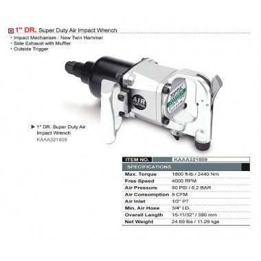 Пневмогайковерт грузовой TOPTUL 1" 2440N/m 4000 об/мин KAAA321809