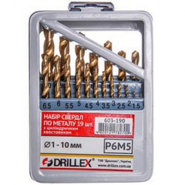 Набор сверл по металлу Р6М5 19шт. титан 1-10мм СТАНДАРТ НСВ1910Т Набор сверл по металлу Р6М5 19шт. титан 1-10мм СТАНДАРТ НСВ1910Т