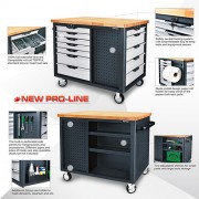 Мобильный верстак-тележка на колесах 12 секций, 3 открытые полки TOPTUL TCDB1203