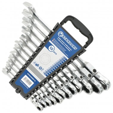 Набір ключів комбінованих із тріскачкою та шарніром 8-15,17, 19, 22 мм 12ед. на холдері СТАНДАРТ NFGW1202ST-B Набір ключів комбінованих із тріскачкою та шарніром 8-15,17, 19, 22 мм 12ед. на холдері СТАНДАРТ NFGW1202ST-B