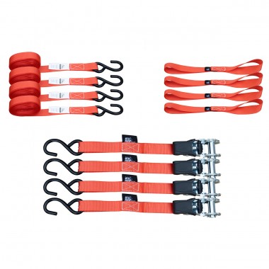 Набір стяжних ременів з храповим механізмом, S-гачками та захисними петлями (Soft Loops) 4 шт., 680 кг TORIN TRZD-RL