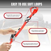 Набор стяжных ремней с храповым механизмом, S-крюками и защитными петлями (Soft Loops) 4 шт., 680 кг TORIN TRZD-RL